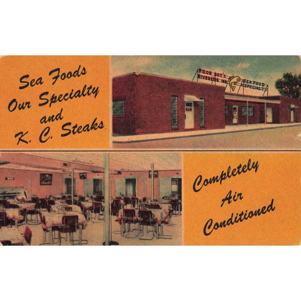 Poor Boy's Riverside Inn Lafayette LA Linen Postcard 1951 Roadside Restaurant - Picture 1 of 2